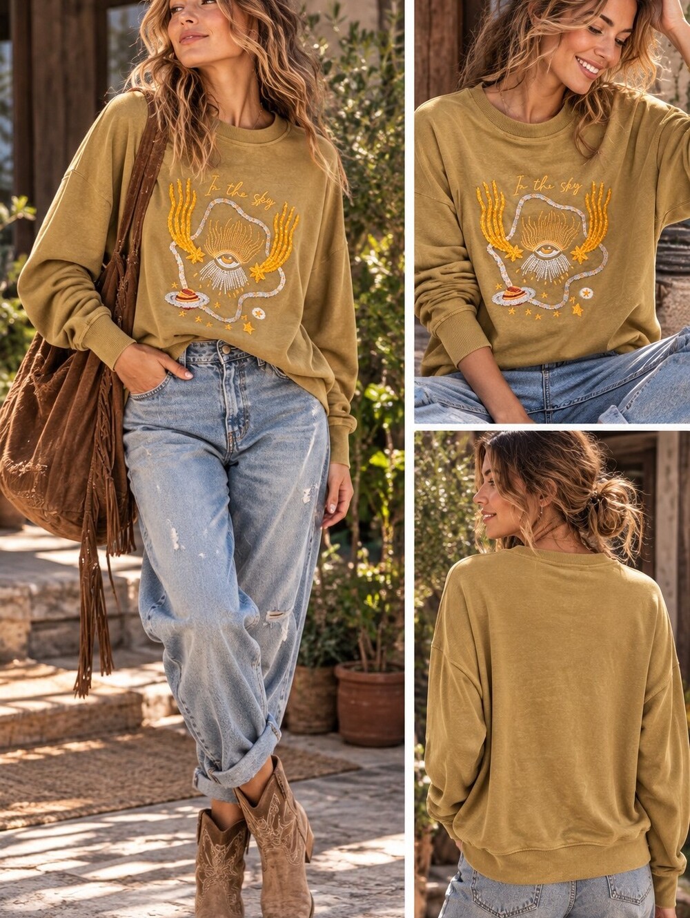 Women’s Olive Embroidered Crewneck Sweatshirt